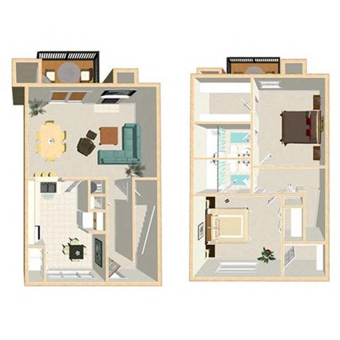 Floor plan for 2 beds, 2 baths, 1216 sqft